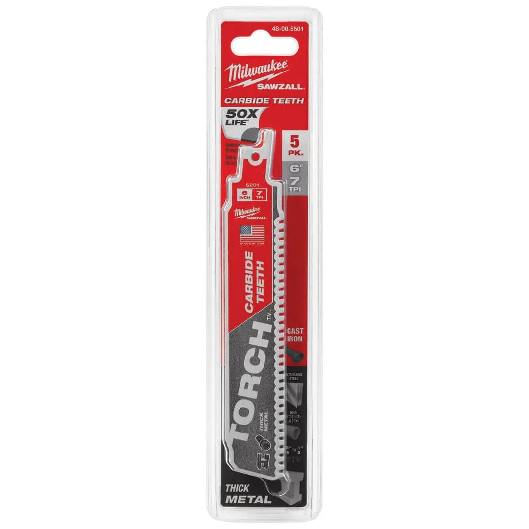 MILWAUKEE The TORCH SAWZALL Blade with Carbide Teeth, 5 PK 1 Sawzall Blade