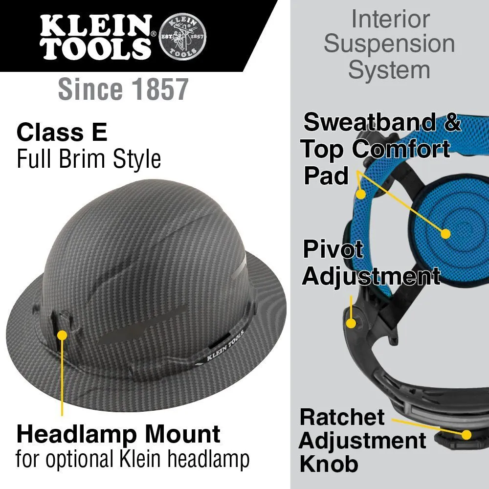 KLEIN TOOLS Hard Hat, Premium KARBN™ Pattern, Non-Vented Full Brim, Class E 3 KLEIN TOOLS Hard Hat, Premium KARBN™ Pattern, Non-Vented Full Brim, Class E - Image 3