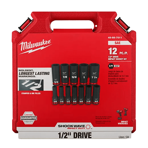 MILWAUKEE 12 PC SHOCKWAVE Impact Duty™ 1/2" Drive SAE Deep 6 Point Socket Set 1 Shockwave 6pt Socket Set