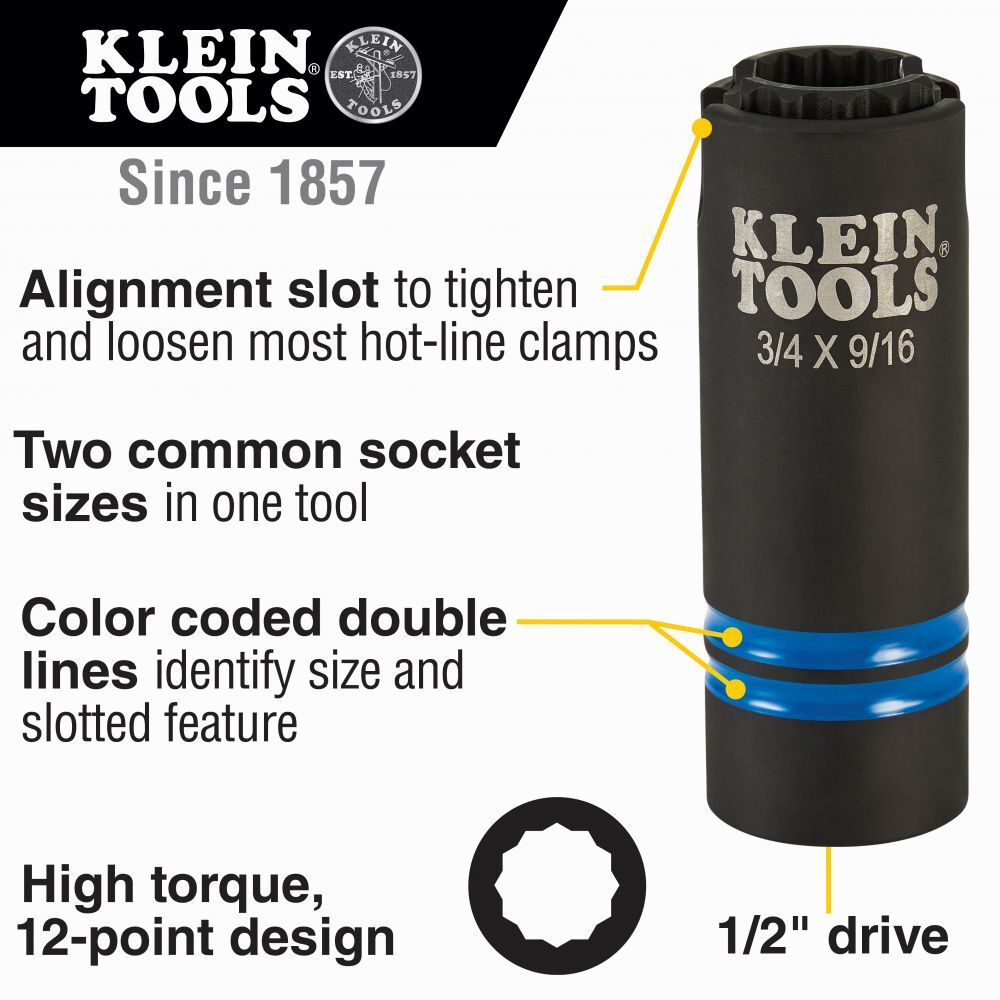 KLEIN TOOLS 3-in-1 Slotted Impact Socket, 12-Point, 3/4 and 9/16-inch 2 KLEIN TOOLS 3-in-1 Slotted Impact Socket, 12-Point, 3/4 and 9/16-inch - Image 2