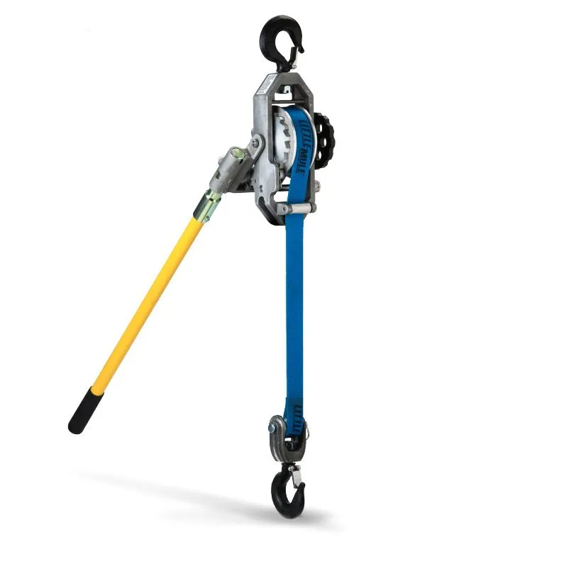 Little Mule Lineman's Strap Hoist w/Hot Stick Ring Hooks and Safety Latches, 1-Ton 1 Strap Hoist