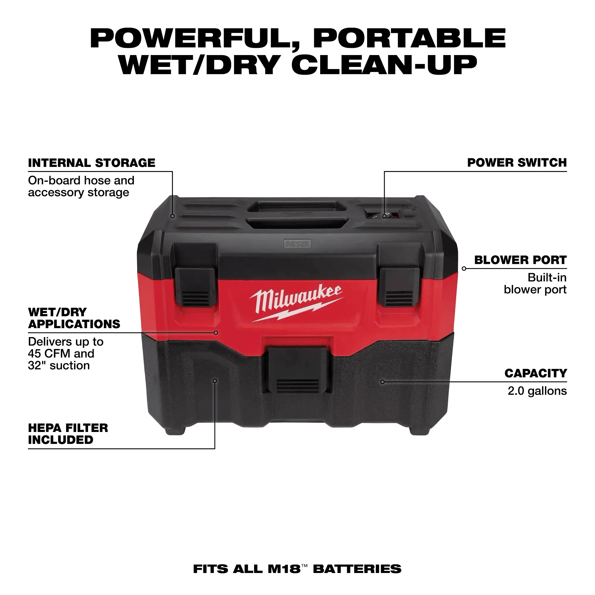 MILWAUKEE M18 2-Gallon Wet/Dry Vacuum 4 MILWAUKEE M18 2-Gallon Wet/Dry Vacuum - Image 4