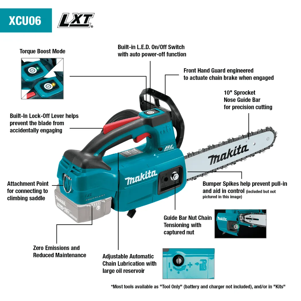 Makita 18V LXT® Lithium‑Ion Brushless Cordless 10" Top Handle Chain Saw Kit (4.0Ah) 2 Makita 18V LXT® Lithium‑Ion Brushless Cordless 10" Top Handle Chain Saw Kit (4.0Ah) - Image 2