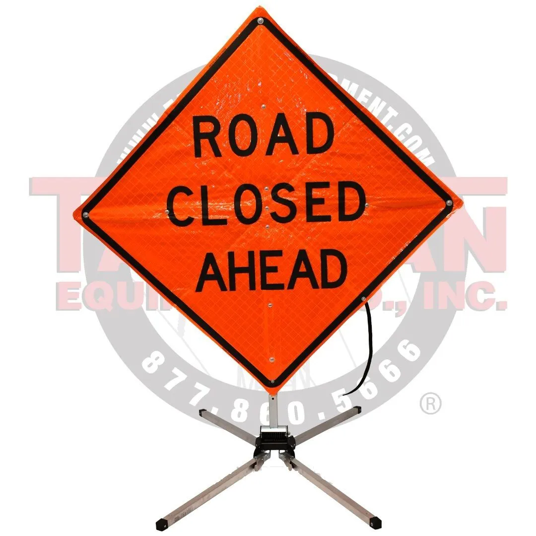 DICKE Fold & Roll Traffic Signs, 48", Sign Only 1 Road closed ahead roll-up sign traffic sign