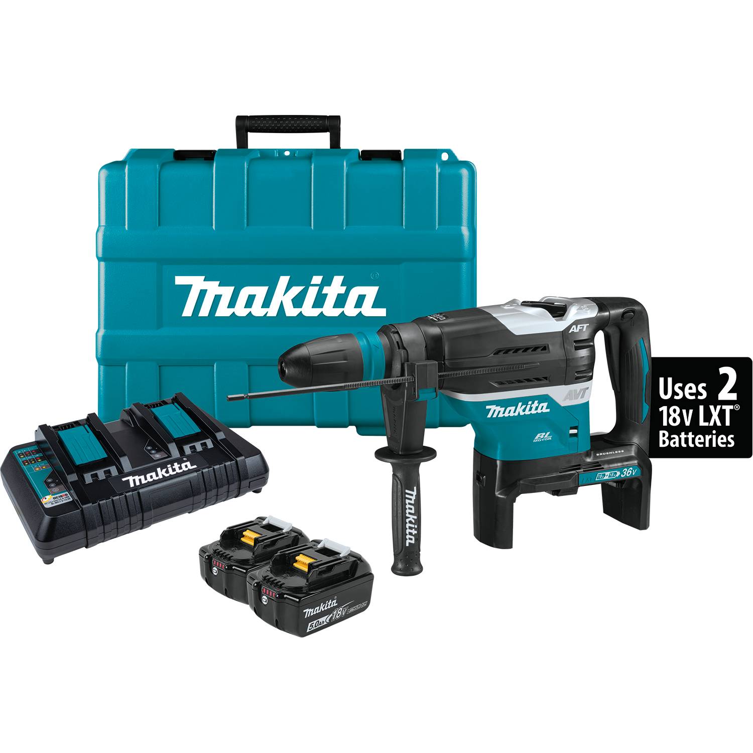 Makita 36V (18V X2) LXT® Brushless 1‑9/16" Advanced AVT® Rotary Hammer Kit (5.0Ah) 1 Makita Roatery Hammer
