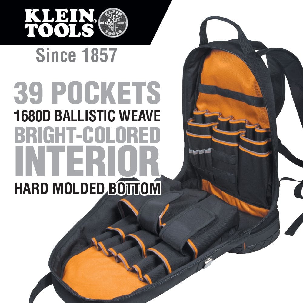 KLEIN TOOLS Tradesman Pro™ Tool Bag Backpack, 39 Pockets, Black, 14-Inch 2 KLEIN TOOLS Tradesman Pro™ Tool Bag Backpack, 39 Pockets, Black, 14-Inch - Image 2