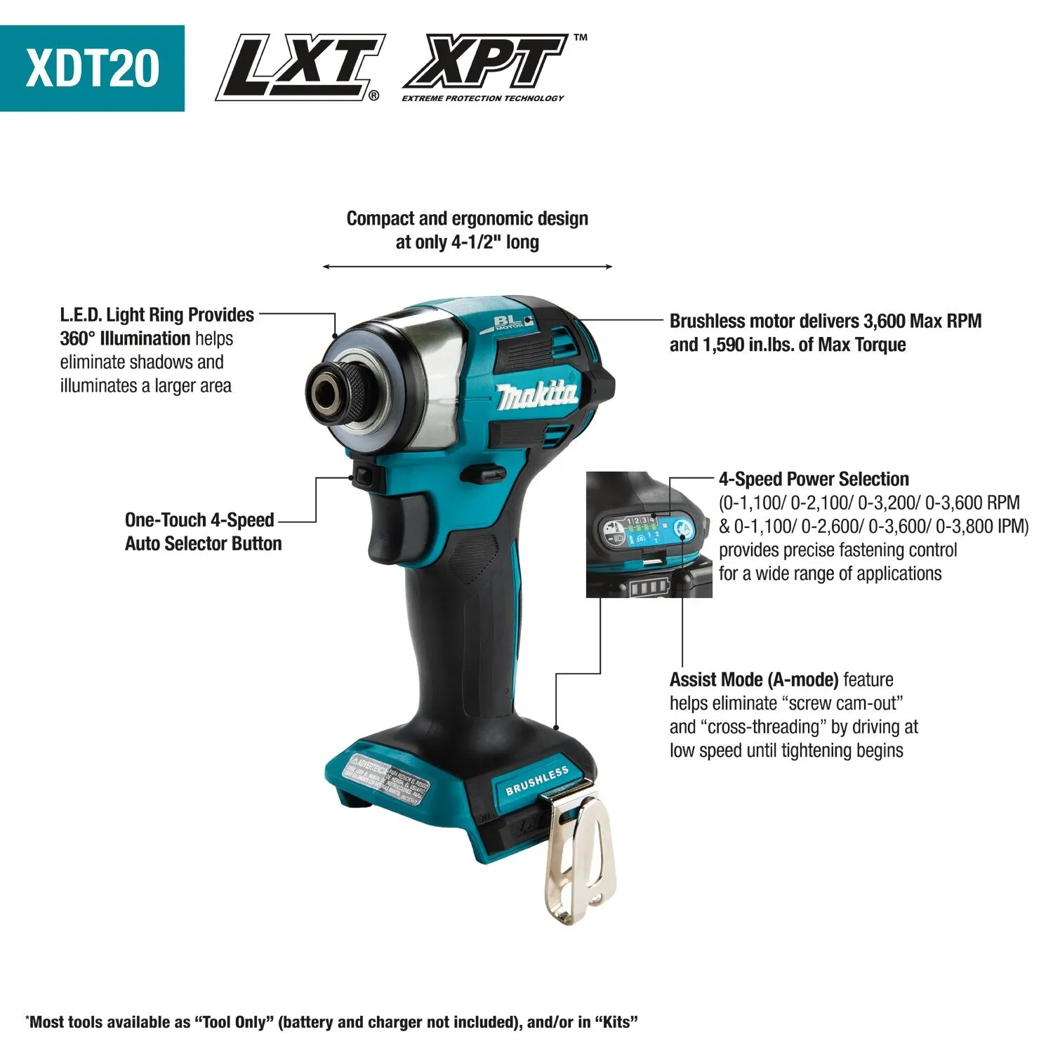MAKITA 18V LXT Lithium-Ion Brushless Cordless Quick-Shift Mode 4-Speed Impact Driver, Tool Only 2 MAKITA 18V LXT Lithium-Ion Brushless Cordless Quick-Shift Mode 4-Speed Impact Driver, Tool Only - Image 2