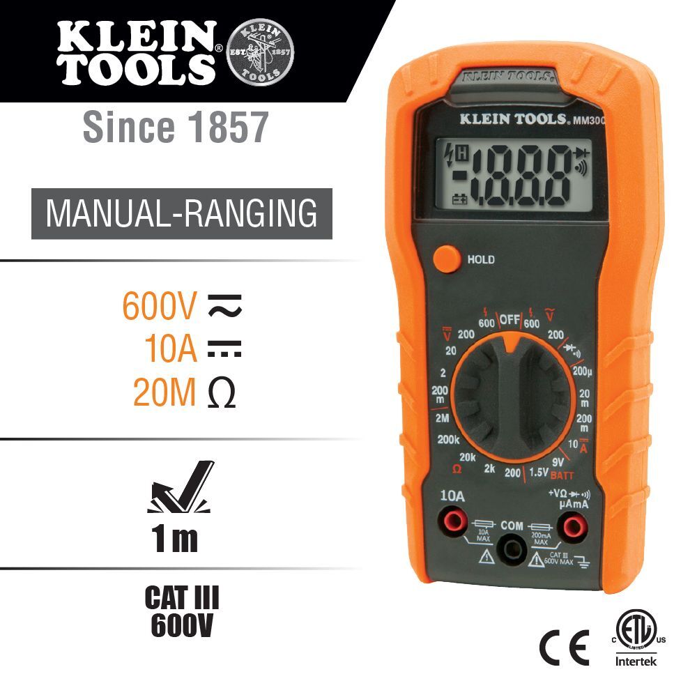 KLEIN TOOLS Digital Multimeter, Manual Ranging, 600V 3 KLEIN TOOLS Digital Multimeter, Manual Ranging, 600V - Image 3