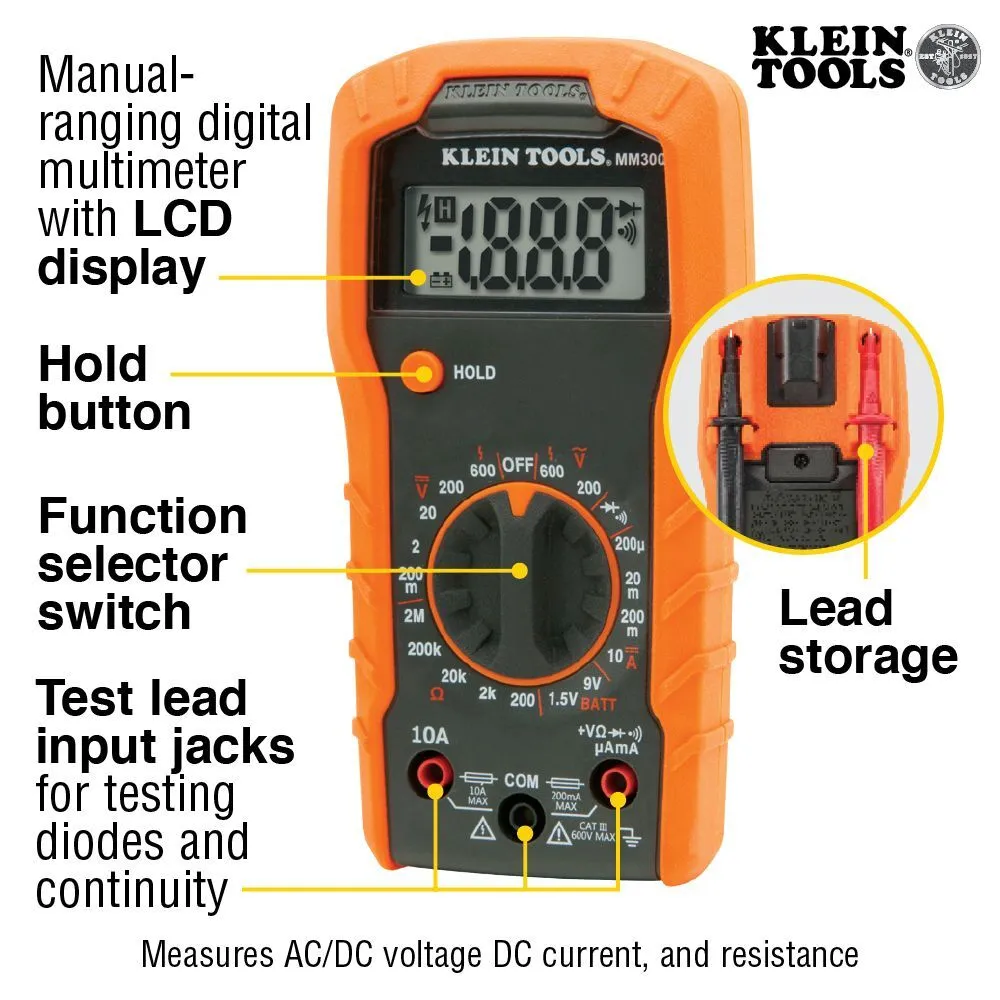 KLEIN TOOLS Digital Multimeter, Manual Ranging, 600V 4 KLEIN TOOLS Digital Multimeter, Manual Ranging, 600V - Image 4