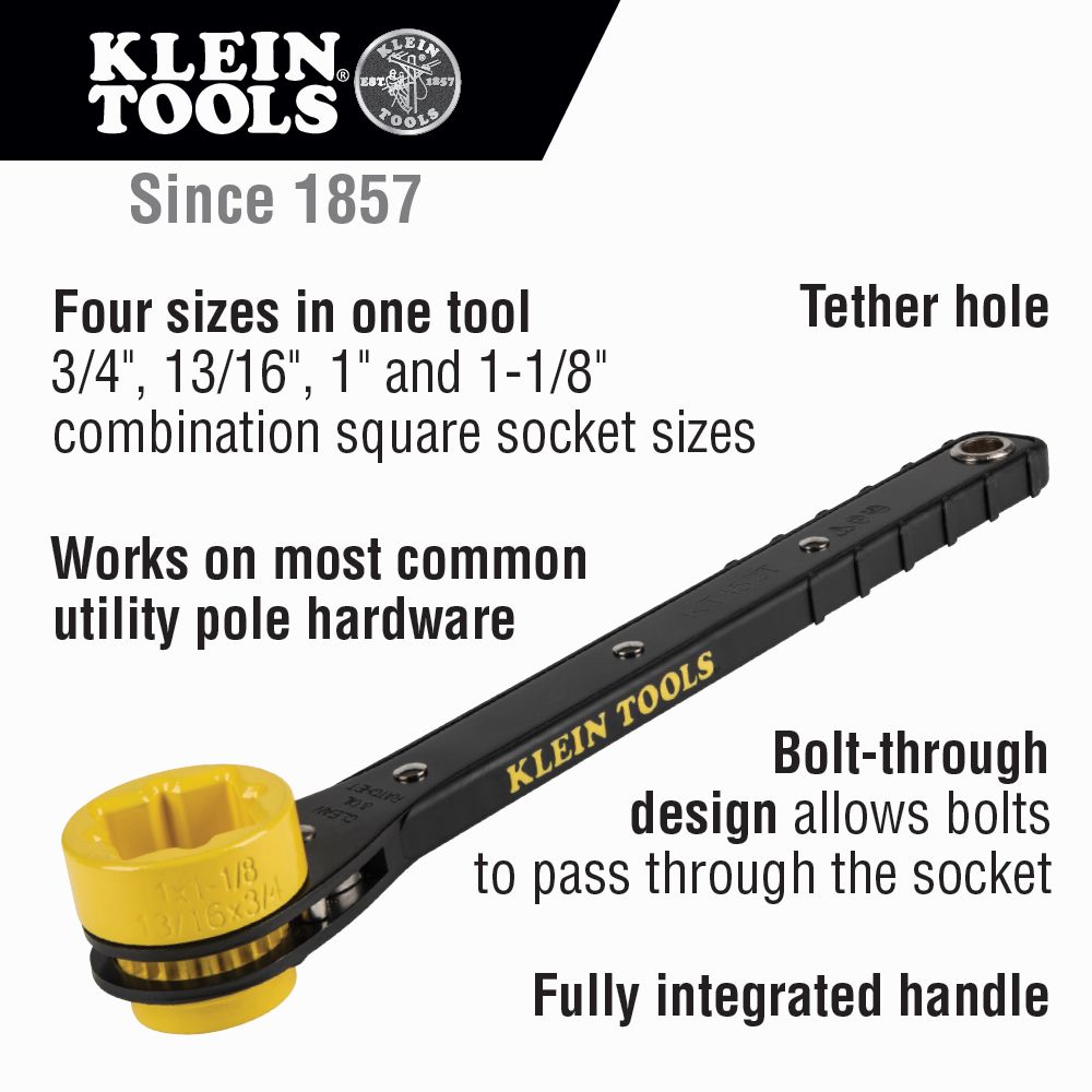 KLEIN TOOLS 4-in-1 Slim Ratcheting Lineman Wrench 2 KLEIN TOOLS 4-in-1 Slim Ratcheting Lineman Wrench - Image 2