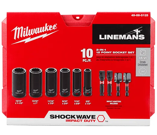 MILWAUKEE SHOCKWAVE Impact Duty Lineman's 10PC 2-in-1 12 Point Socket Set 2 MILWAUKEE SHOCKWAVE Impact Duty Lineman's 10PC 2-in-1 12 Point Socket Set - Image 2