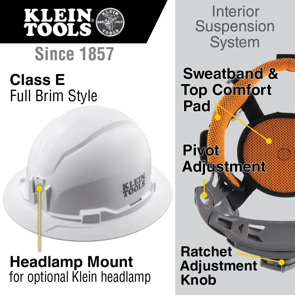 KLEIN TOOLS Hard Hat, Non-Vented, Full Brim Style, White 2 KLEIN TOOLS Hard Hat, Non-Vented, Full Brim Style, White - Image 2