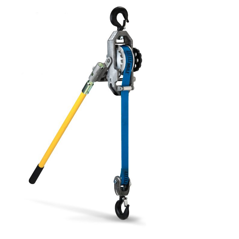 Little Mule Lineman's Strap Hoist w/Hot Stick Ring Hooks and Safety Latches, 1-Ton 1 Strap Hoist