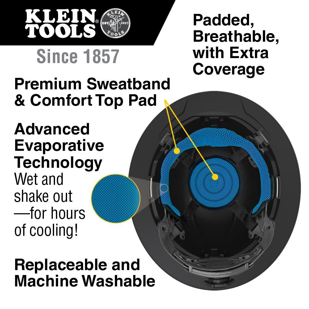 KLEIN TOOLS Hard Hat, Premium KARBN™ Pattern, Non-Vented Full Brim, Class E 4 KLEIN TOOLS Hard Hat, Premium KARBN™ Pattern, Non-Vented Full Brim, Class E - Image 4