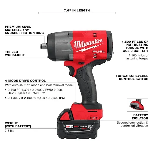 MILWAUKEE M18 FUEL High Torque 1/2" Impact Wrench with Friction Ring 3 MILWAUKEE M18 FUEL High Torque 1/2" Impact Wrench with Friction Ring - Image 3