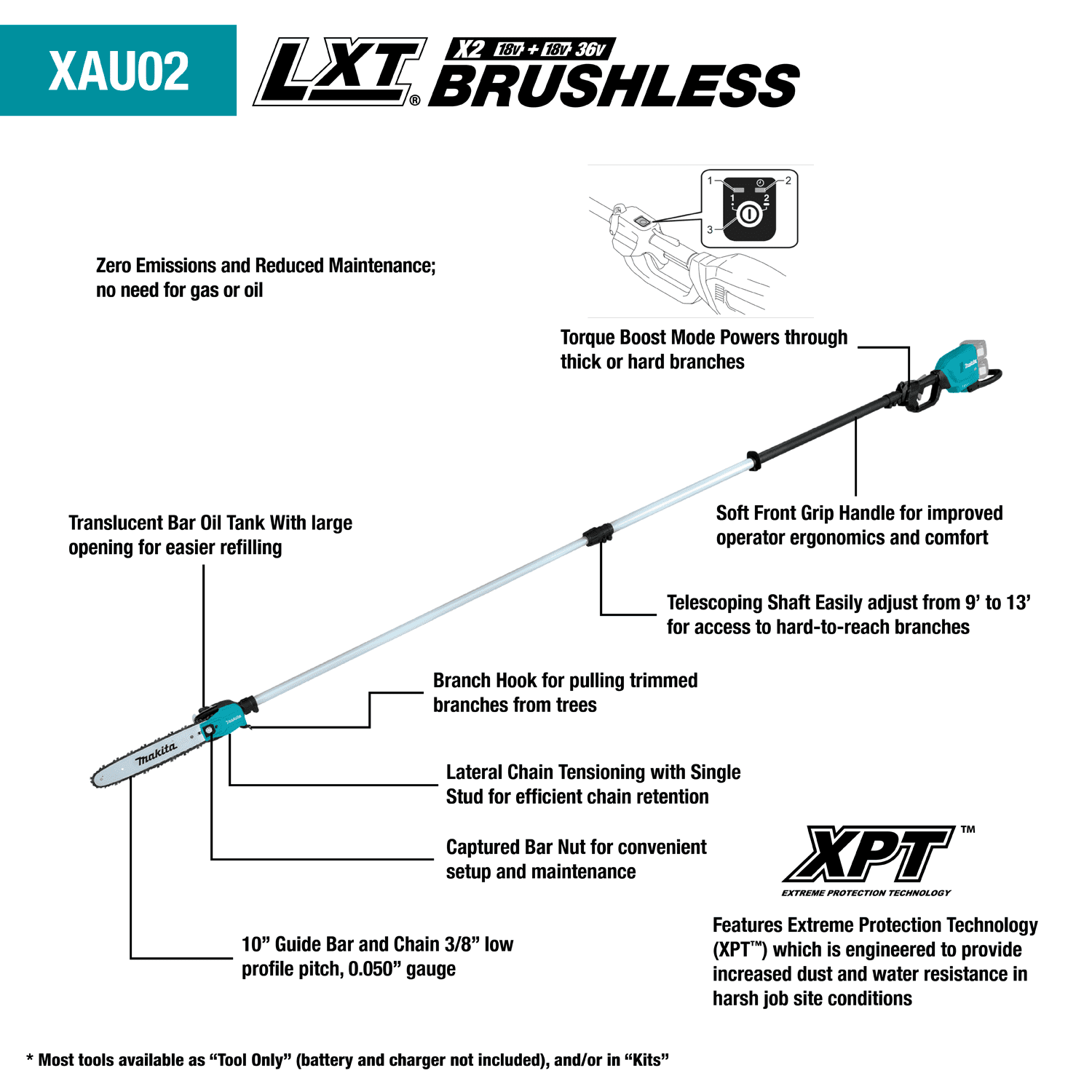 MAKITA 36V LXT® Brushless 10" Telescoping Pole Saw Kit 2 MAKITA 36V LXT® Brushless 10" Telescoping Pole Saw Kit - Image 2