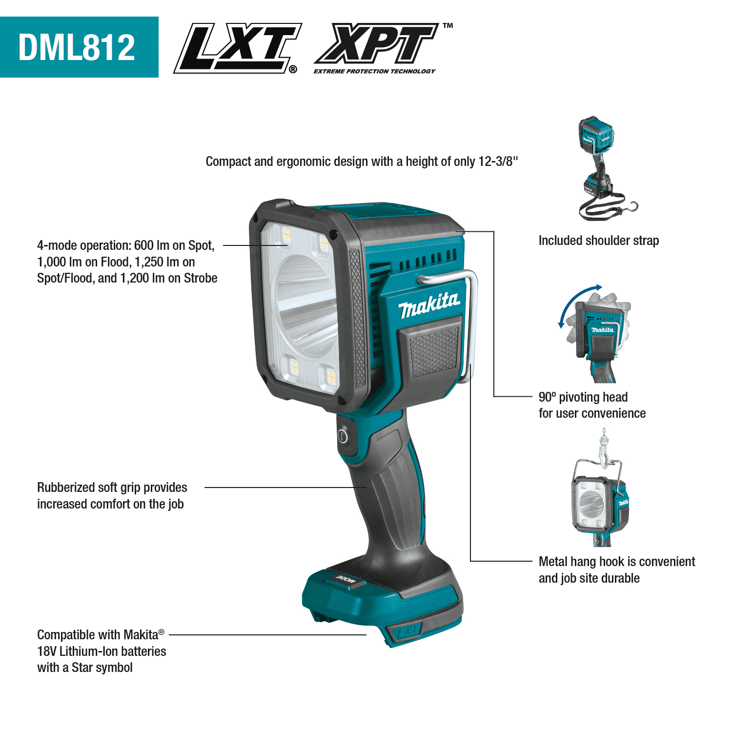 MAKITA 18V LXT® Lithium‑Ion Cordless L.E.D. Flashlight / Spotlight, Light Only 2 MAKITA 18V LXT® Lithium‑Ion Cordless L.E.D. Flashlight / Spotlight, Light Only - Image 2