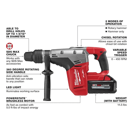 MILWAUKEE M18 FUEL™ 1-9/16" SDS Max Rotary Hammer Kit 3 MILWAUKEE M18 FUEL™ 1-9/16" SDS Max Rotary Hammer Kit - Image 3