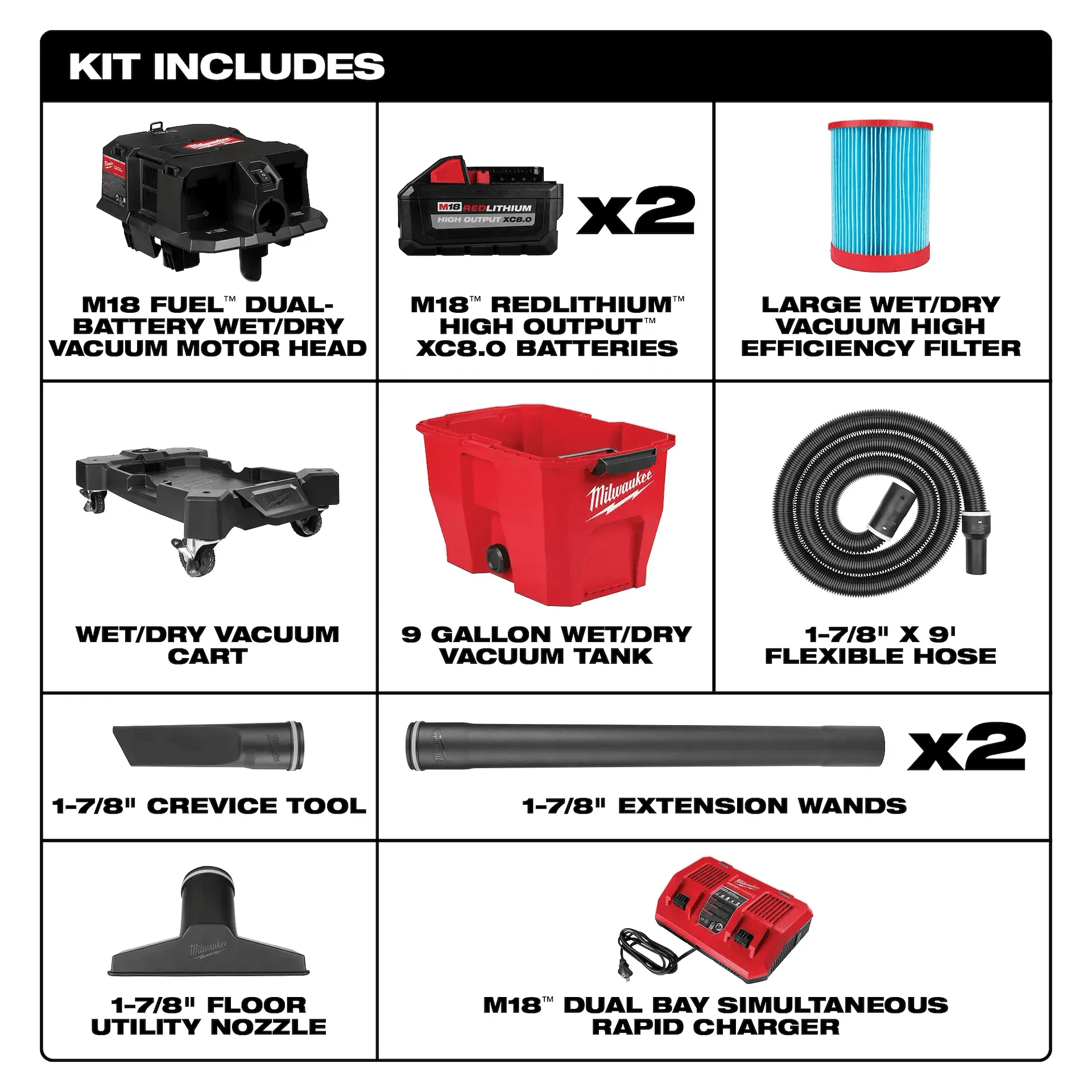MILWAUKEE M18 FUEL™ 9 Gallon Dual-Battery Wet/Dry Vacuum Kit 2 MILWAUKEE M18 FUEL™ 9 Gallon Dual-Battery Wet/Dry Vacuum Kit - Image 2
