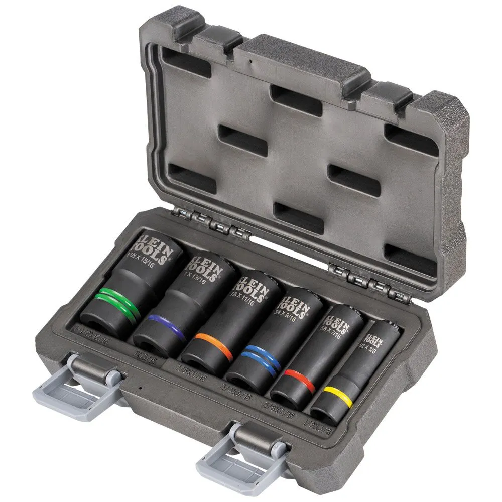 KLEIN TOOLS 2-in-1 Slotted Impact Socket Set, 12-Point, 6-Piece 1 Klein Tools Slotted Impact Socket Set