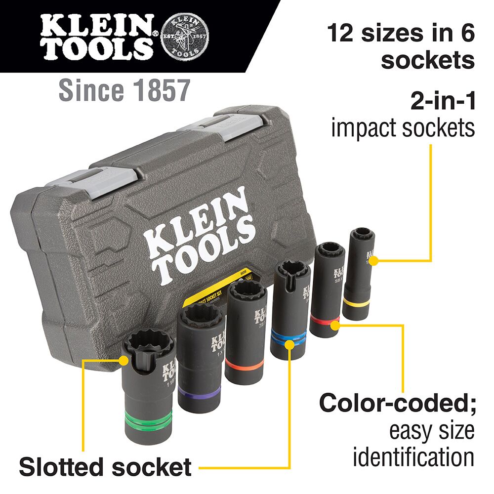 KLEIN TOOLS 2-in-1 Slotted Impact Socket Set, 12-Point, 6-Piece 5 KLEIN TOOLS 2-in-1 Slotted Impact Socket Set, 12-Point, 6-Piece - Image 5