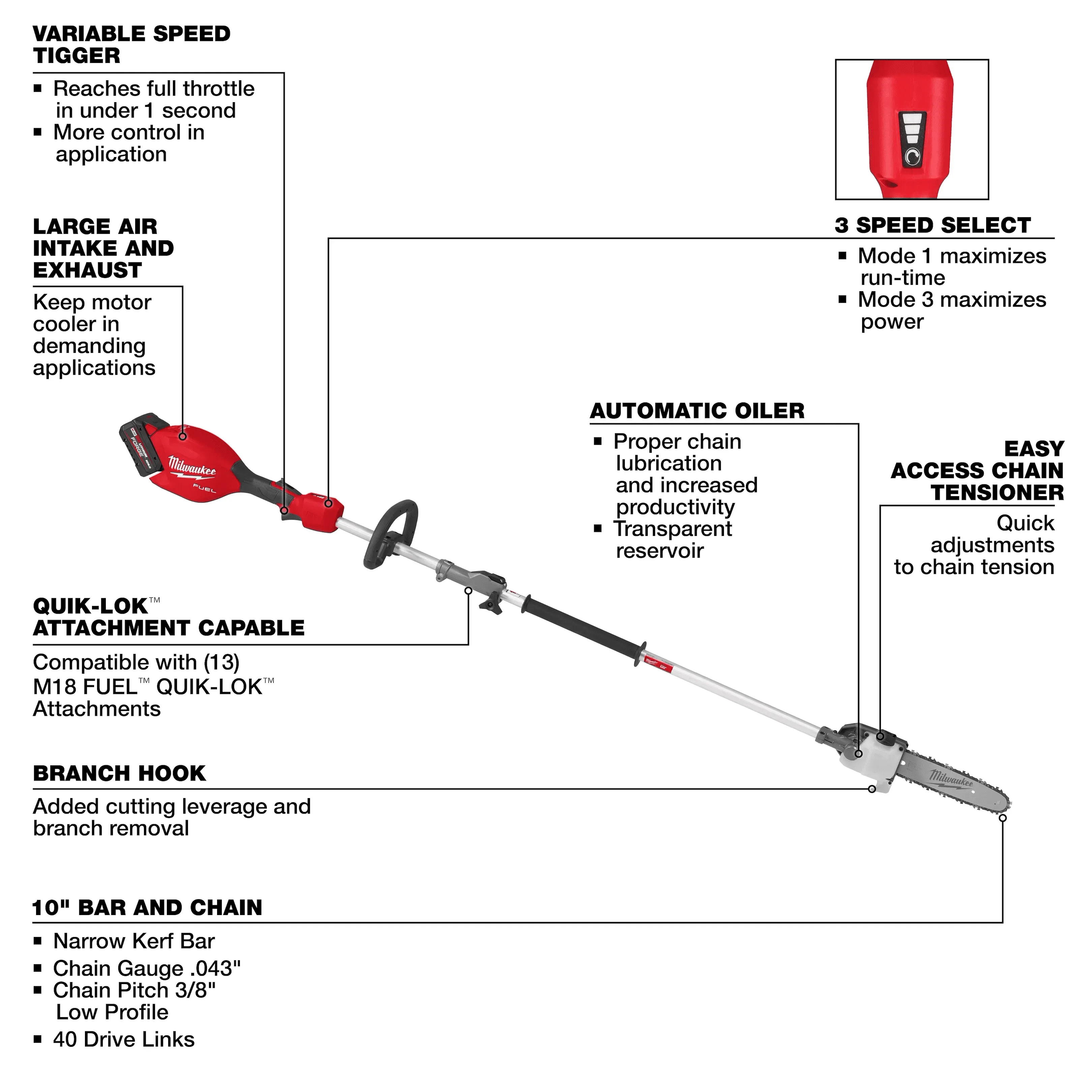 MILWAUKEE M18 FUEL Pole Saw w/ QUIK-LOK Kit 2 MILWAUKEE M18 FUEL Pole Saw w/ QUIK-LOK Kit - Image 2