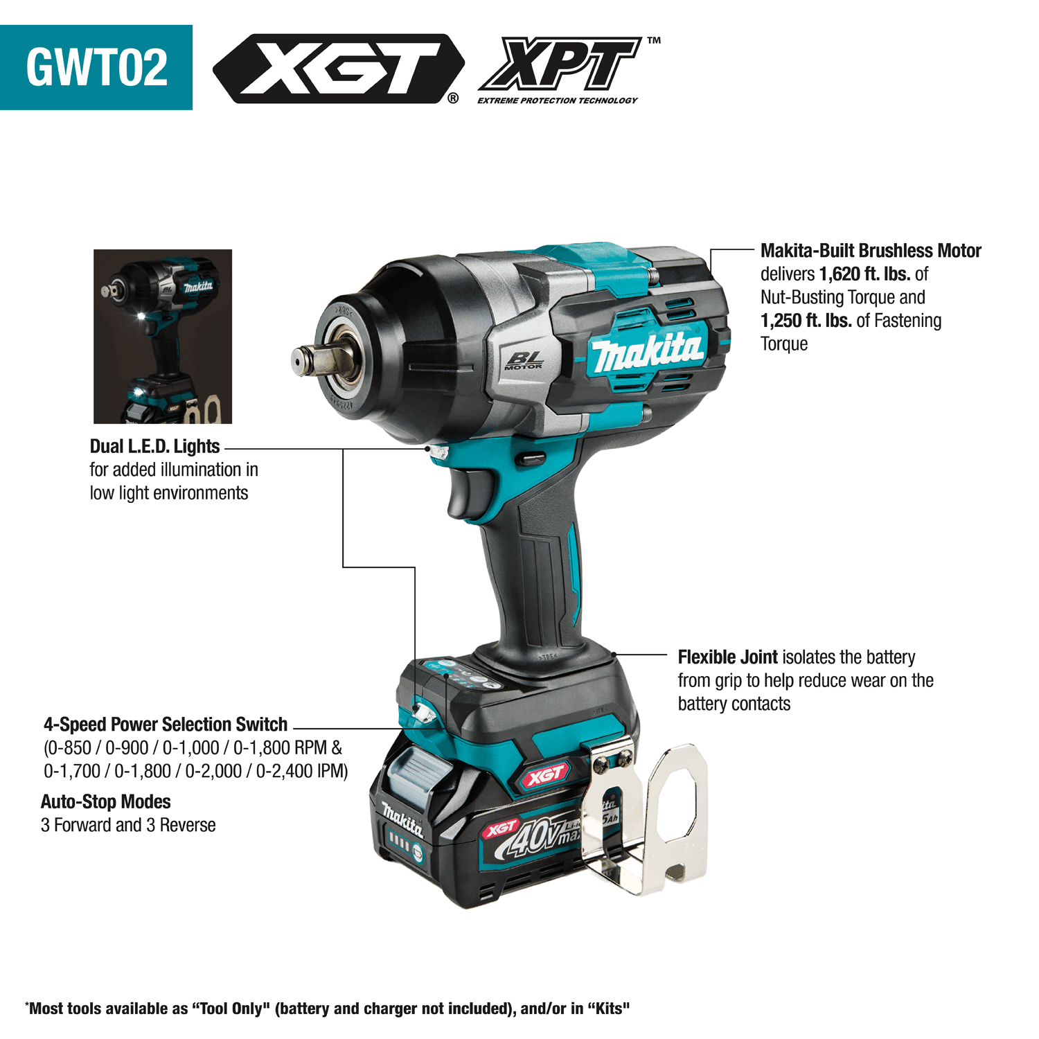 MAKITA 40V Max XGT Brushless Cordless 4-Speed High-Torque 1/2" Sq. Drive Impact Wrench Kit w/Friction Ring Anvil 2 MAKITA 40V Max XGT Brushless Cordless 4-Speed High-Torque 1/2" Sq. Drive Impact Wrench Kit w/Friction Ring Anvil - Image 2
