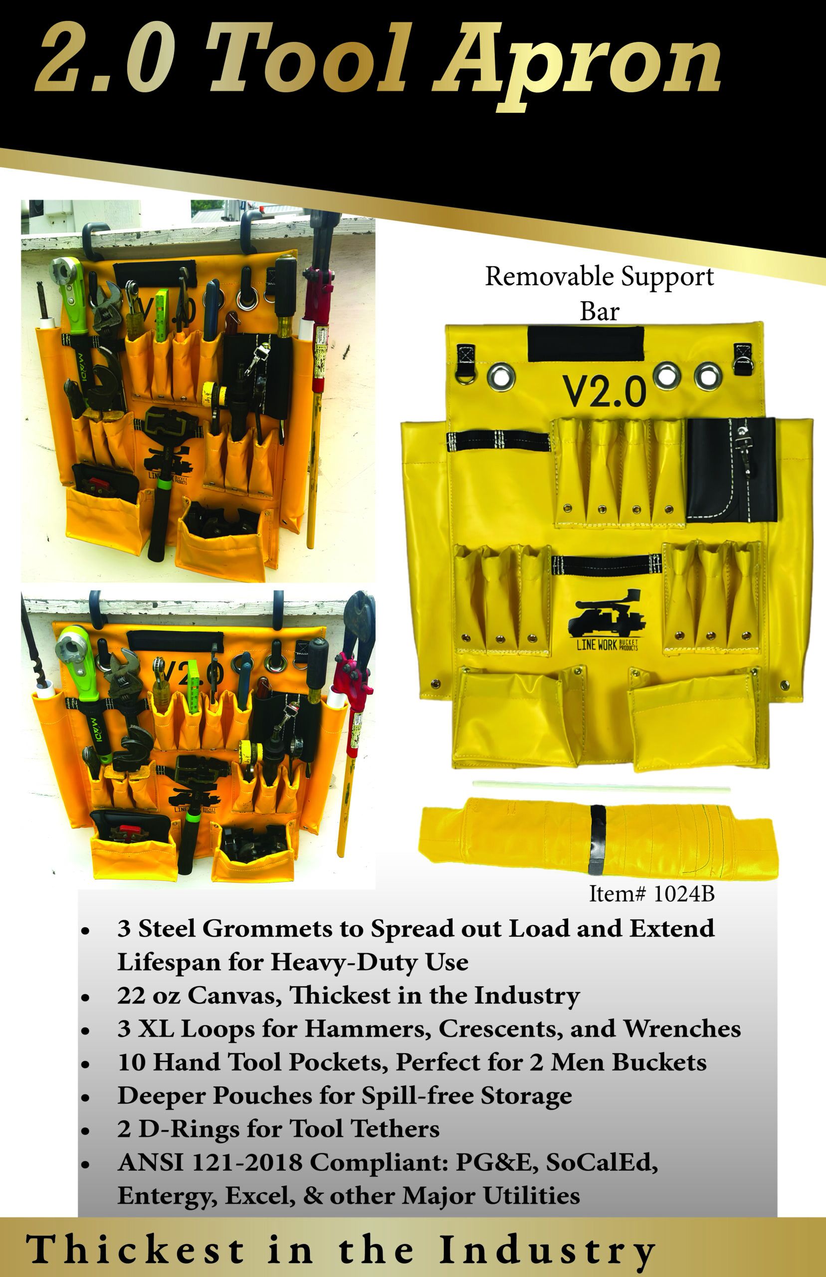 LINE WORK BUCKET PRODUCTS 2.0 Tool Apron w/3" Hooks 2 LINE WORK BUCKET PRODUCTS 2.0 Tool Apron w/3" Hooks - Image 2