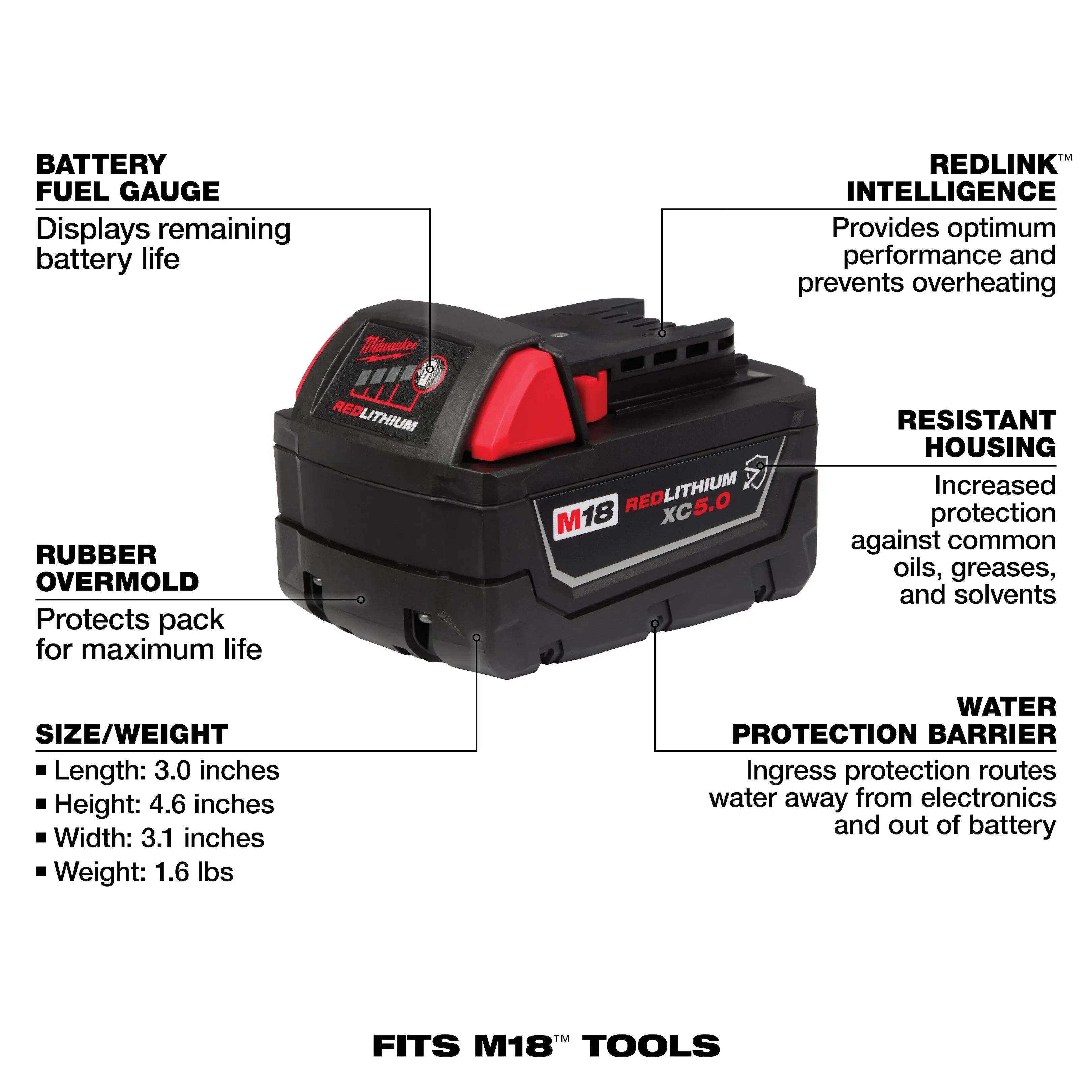 MILWAUKEE M18 REDLITHIUM XC5.0 Resistant Battery 2 MILWAUKEE M18 REDLITHIUM XC5.0 Resistant Battery - Image 2