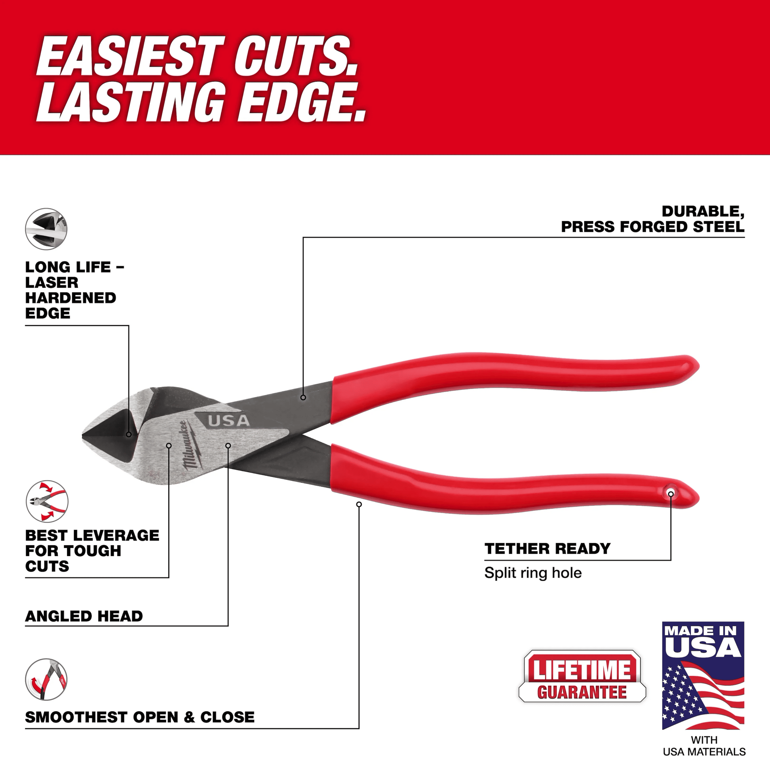 MILWAUKEE 8" Angled Head Diagonal Cutting Pliers 3 MILWAUKEE 8" Angled Head Diagonal Cutting Pliers - Image 3