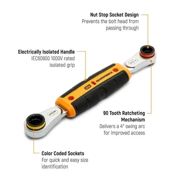 GEARWRENCH 1/2" x 5/8" Lineman 2-in-1 Isolated Ratcheting Box Wrench 4 GEARWRENCH 1/2" x 5/8" Lineman 2-in-1 Isolated Ratcheting Box Wrench - Image 4