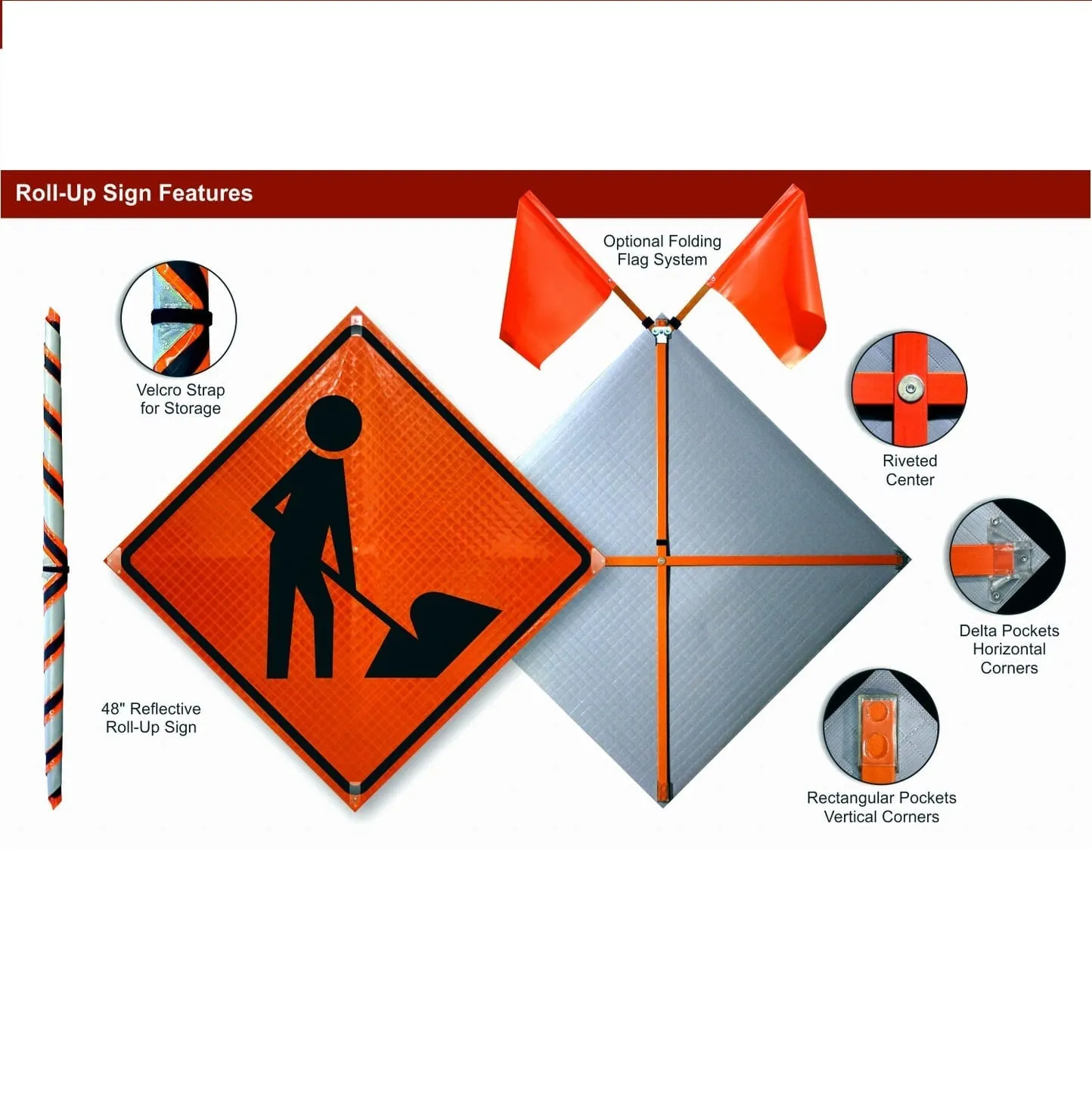 48 x 48 Inch Non-Reflective Vinyl Roll-Up Sign 2 roll-up sign