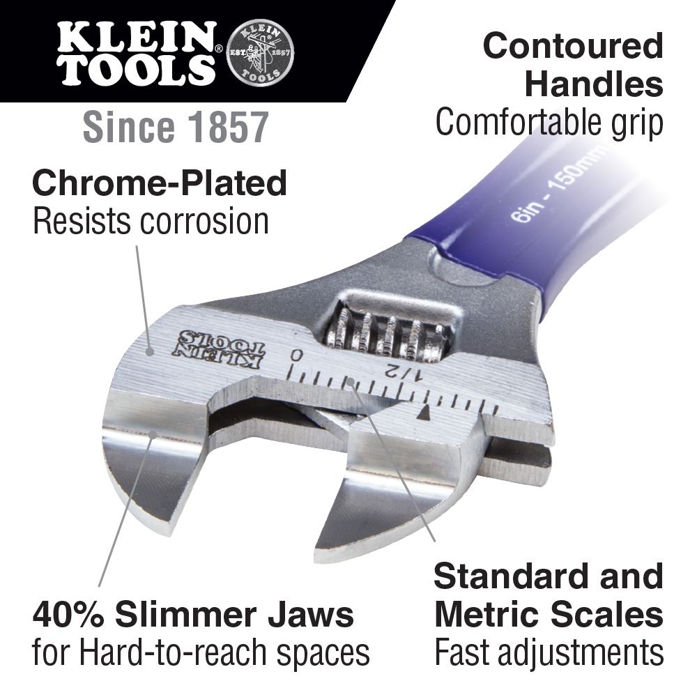 KLEIN TOOLS Slim-Jaw Adjustable Wrench, 4-Inch 2 KLEIN TOOLS Slim-Jaw Adjustable Wrench, 4-Inch - Image 2