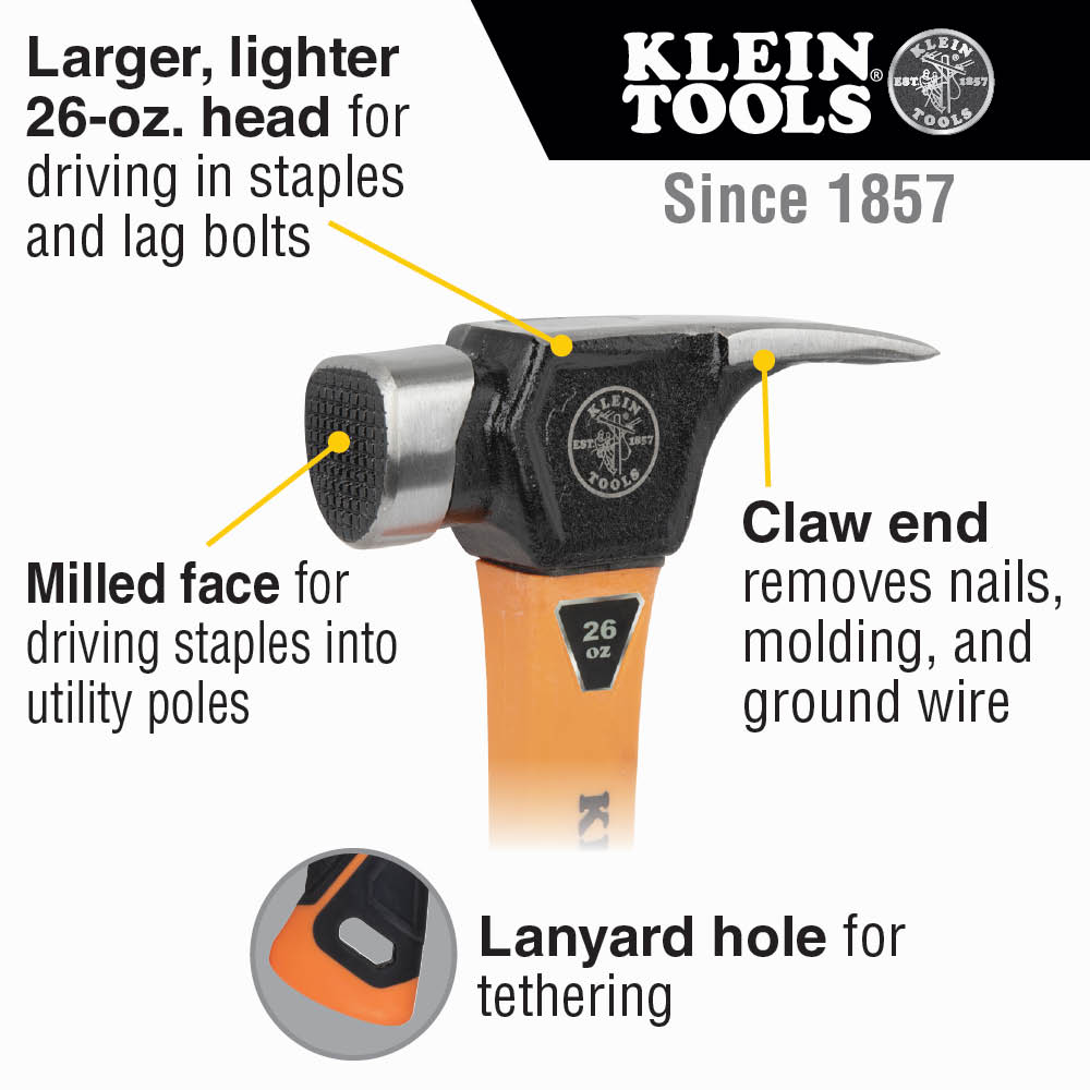 KLEIN TOOLS Lineman's Claw Milled Hammer 8 KLEIN TOOLS Lineman's Claw Milled Hammer - Image 8