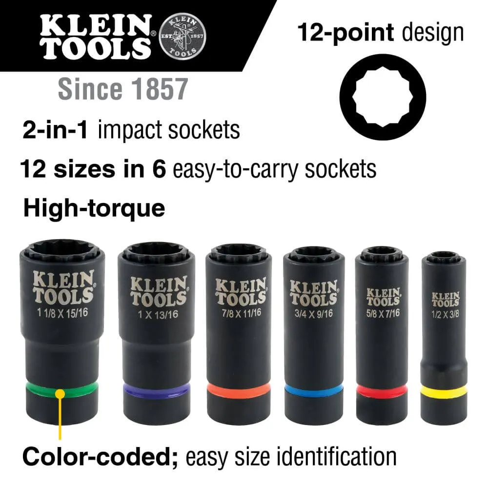 KLEIN TOOLS 2-In-1 Impact Socket Set, 12-Point, 6-Piece 2 KLEIN TOOLS 2-In-1 Impact Socket Set, 12-Point, 6-Piece - Image 2