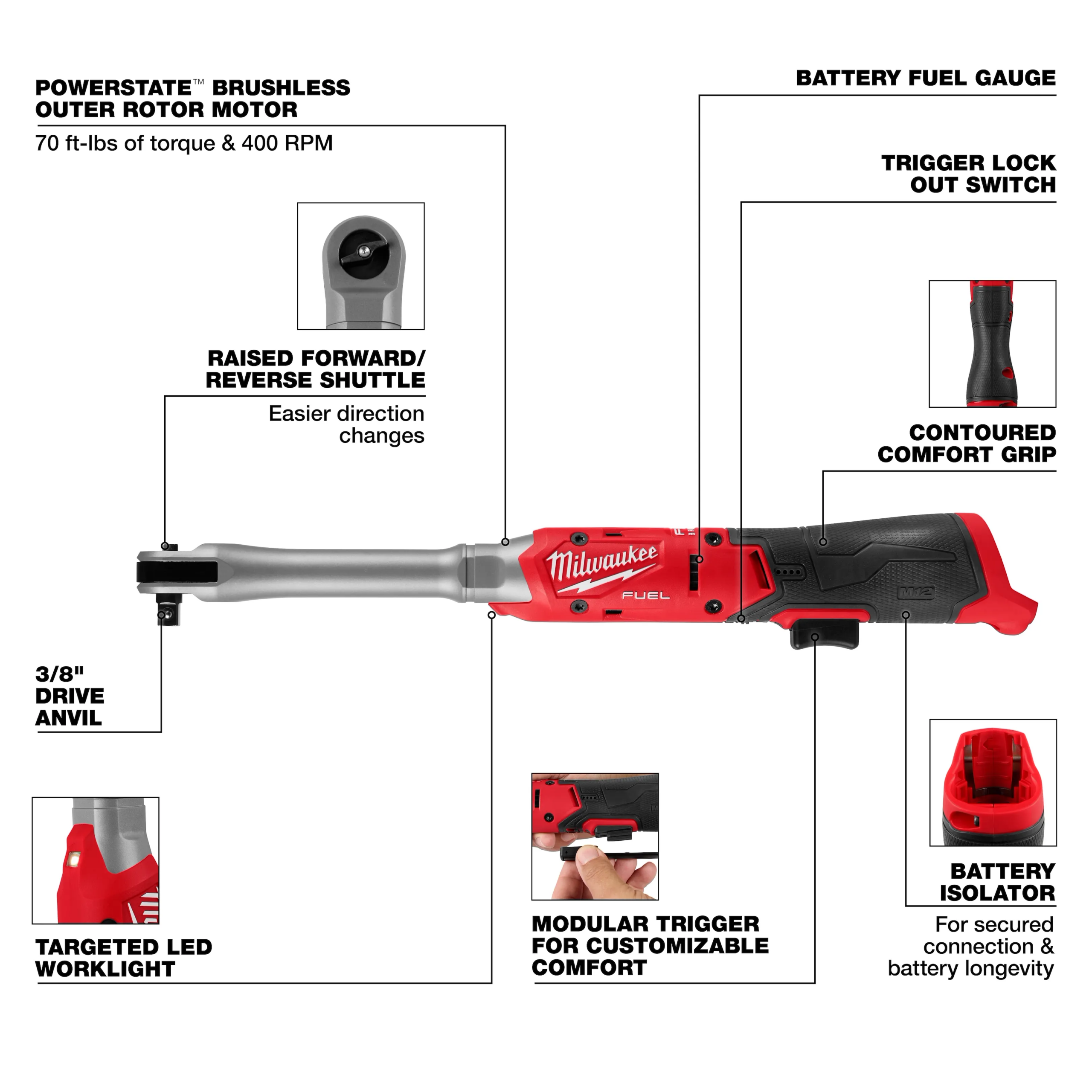 MILWAUKEE M12 FUEL™ 3/8" Extended Reach Ratchet Kit 4 MILWAUKEE M12 FUEL™ 3/8" Extended Reach Ratchet Kit - Image 4
