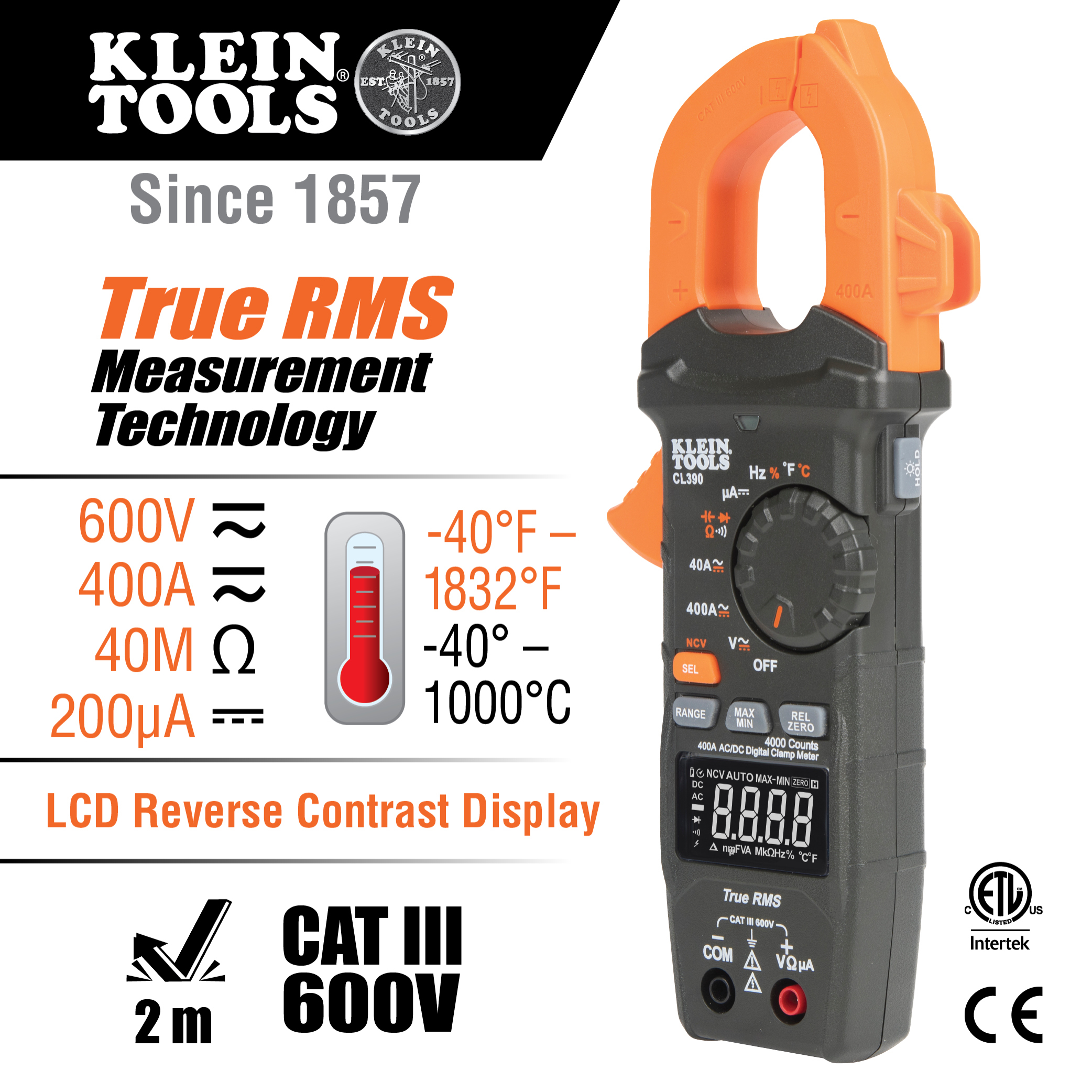 KLEIN TOOLS AC/DC Digital Clamp Meter, TRMS Auto-Ranging 400 Amp 6 KLEIN TOOLS AC/DC Digital Clamp Meter, TRMS Auto-Ranging 400 Amp - Image 6